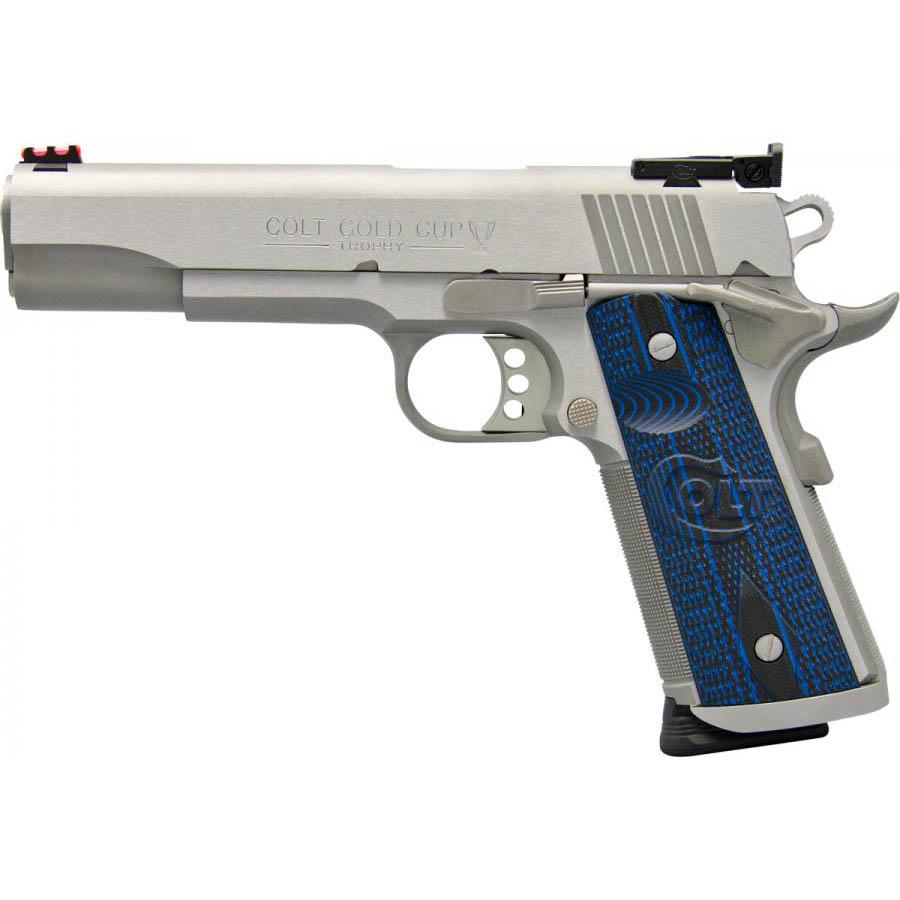Colt Gold Cup Trophy Handgun 9mm Luger 9rd Magazine 5" Barrel Stainless Finish G10 Grips Fiber Sights - Colt